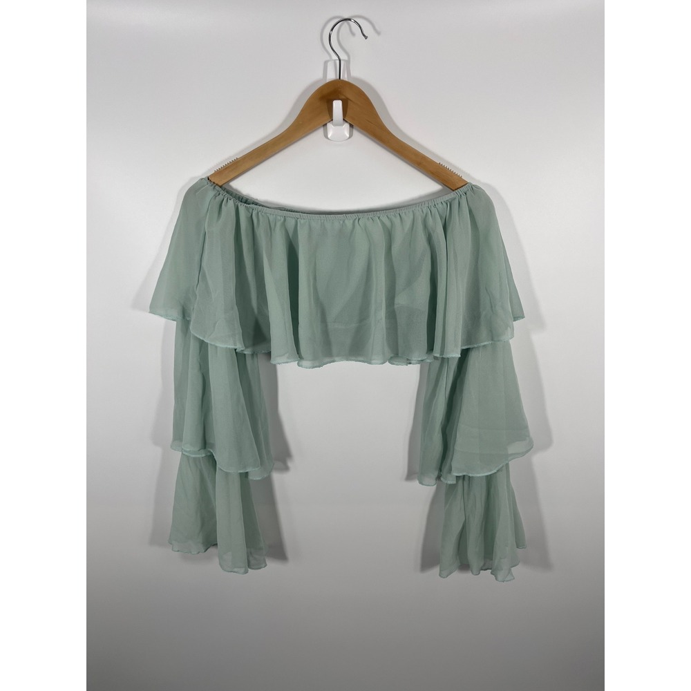 Renfaire Festival Fairy Off The Shoulder Womens‎ Top S Blue Tiered Ruffle